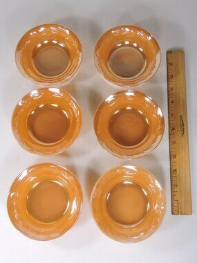 6 Vintage Fire King 5" Inch Lustre Dessert Berry Bowls With Laurel Leaf pattern